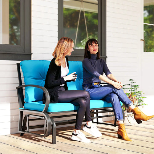 2-Person Outdoor Glider Chair, Steel Frame, Cushions, Blue