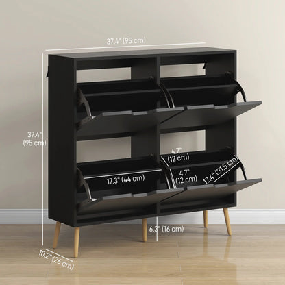 Shoe Storage Cabinet, 4 Flip Drawers, Adjustable Shelf, Holds 8-16 Pairs, Black Shoe Storage Cabinets & Racks at Gallery Canada