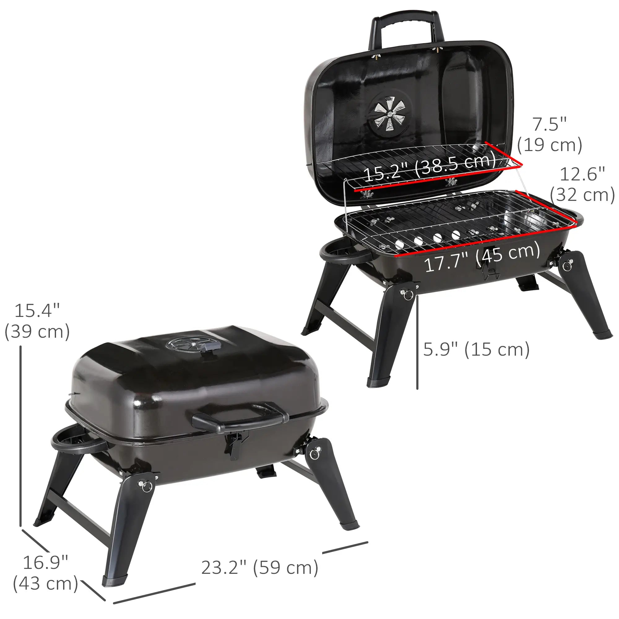 Portable Steel Charcoal Grill, Foldable Outdoor BBQ, 59 x 43 x 39 cm, Black Charcoal BBQ Grils at Gallery Canada
