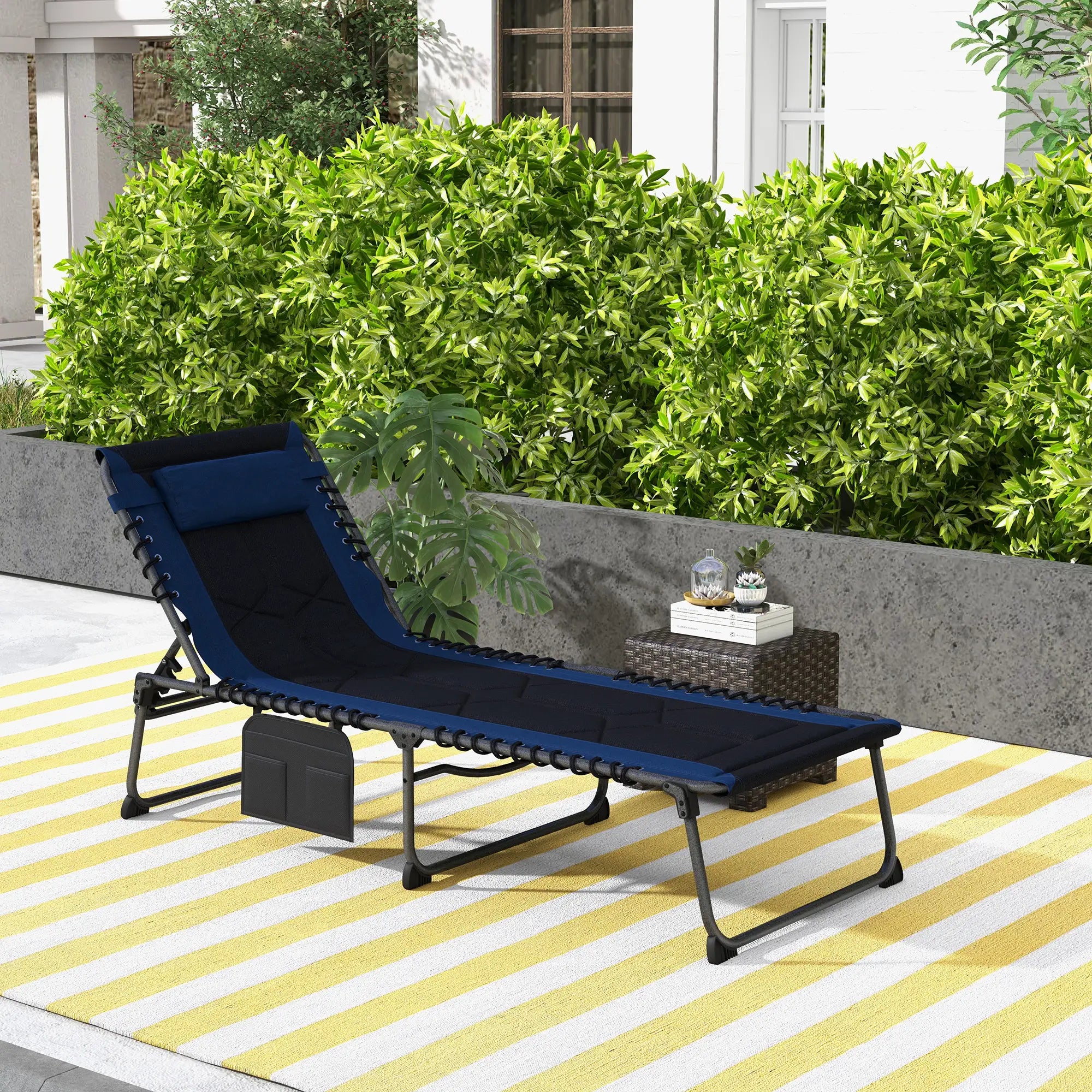 Folding Chaise Lounge, 5-Level Reclining, Outdoor Tanning Chair, Blue Lounger Chairs at Gallery Canada