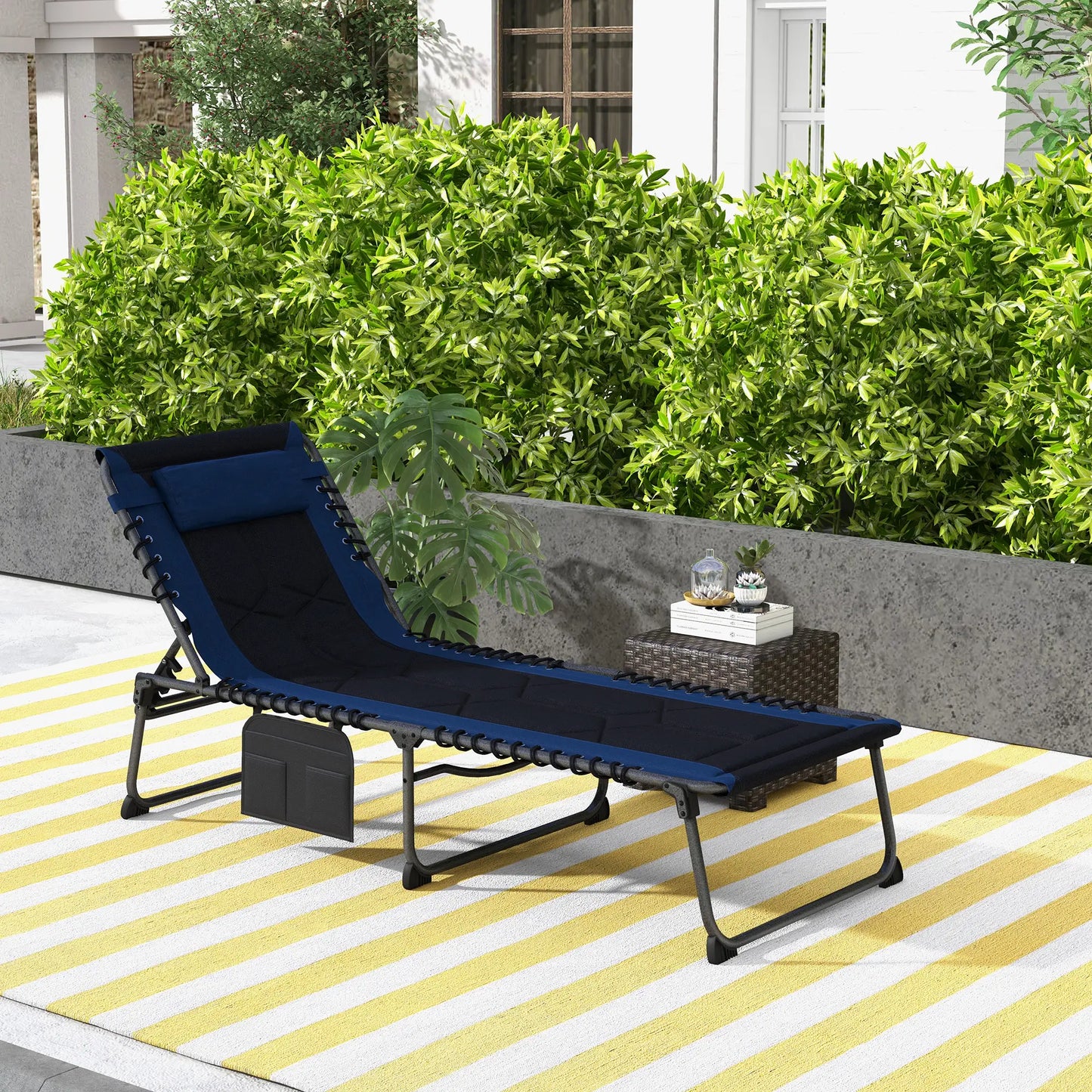 Folding Chaise Lounge, 5-Level Reclining, Outdoor Tanning Chair, Blue Lounger Chairs at Gallery Canada