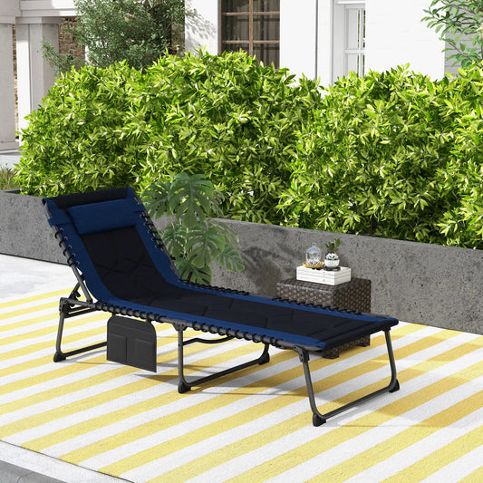 Folding Chaise Lounge, 5-Level Reclining, Outdoor Tanning Chair, Blue Lounger Chairs Black, Blue at Gallery Canada