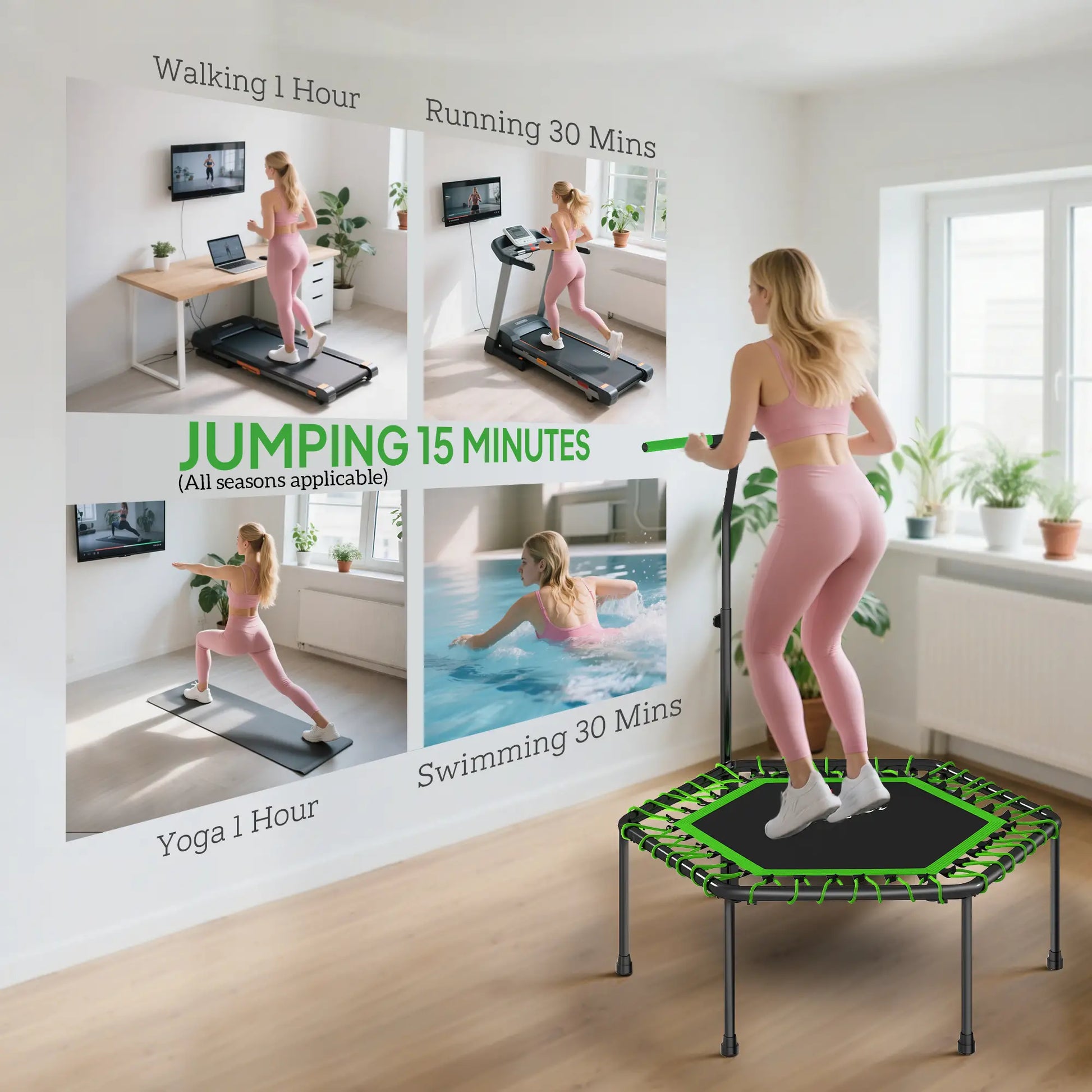 45" Rebounder Trampoline for Adults, Mini Fitness Trampoline with Adjustable Handle Trampolines at Gallery Canada