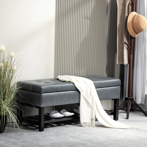 44 PU Leather Tufted Ottoman, Shoe Bench, Storage Chest, Grey