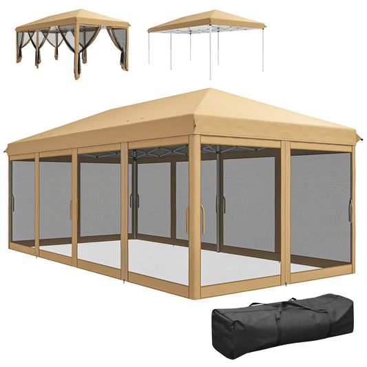 10' x 20' Pop Up Canopy Tent Gazebo, Removable Mesh Sidewalls, Carry Bag, Beige Pop Up Canopies Beige at Gallery Canada
