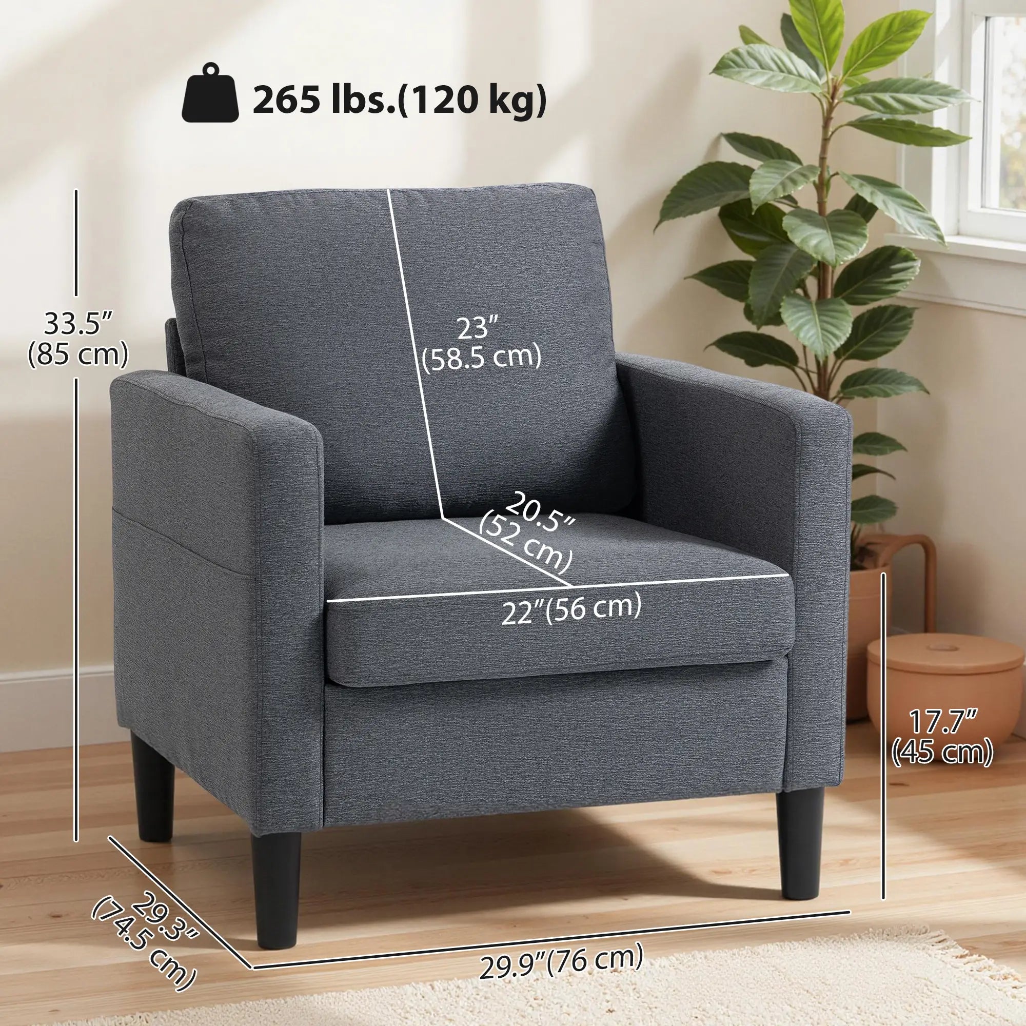 Modern Upholstered Accent Chair, Thick Padded Seat, Dark Grey Accent Chairs at Gallery Canada