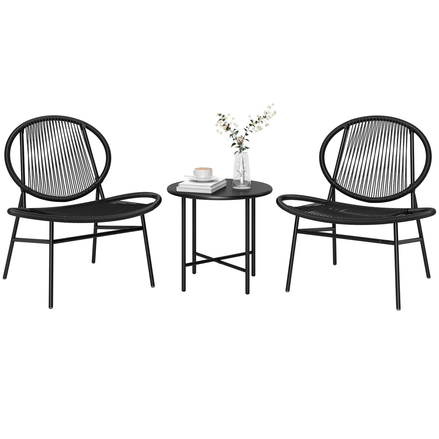 Rattan Bistro Set, 3 Pieces Wicker Patio Furniture, Black Bistro Sets Black at Gallery Canada