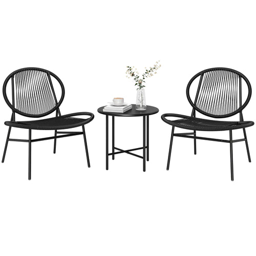 Rattan Bistro Set, 3 Pieces Wicker Patio Furniture, Black