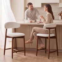 Bar Stools Set Of 2, Cream White, Curved Back Counter Height
