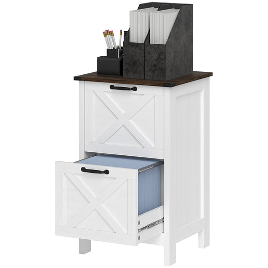 2 Drawer Vertical Filing Cabinet, Rustic Farmhouse, A4 Letter Size, Distressed White, White Office Cabinets & Cupboards Distressed Off-White at Gallery Canada