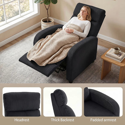 Fauteuil inclinable Corduroy, siège rembourré, noir