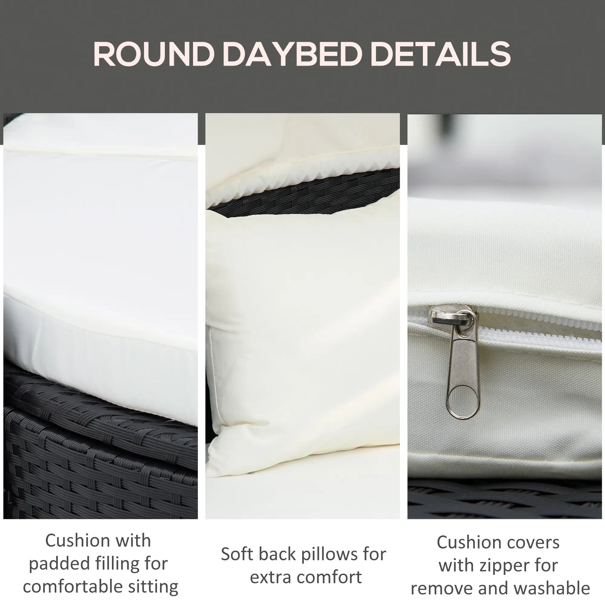 4-Piece PE Wicker Round Daybed, Outdoor Rattan Lounge Set, Cream Daybeds at Gallery Canada