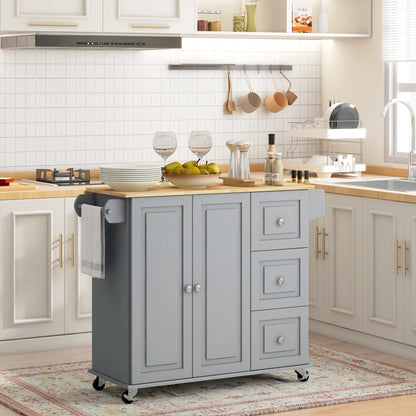 Kitchen Island on Wheels, Drop Leaf Cart with Drawers, Grey Kitchen Islands & Kitchen Carts at Gallery Canada