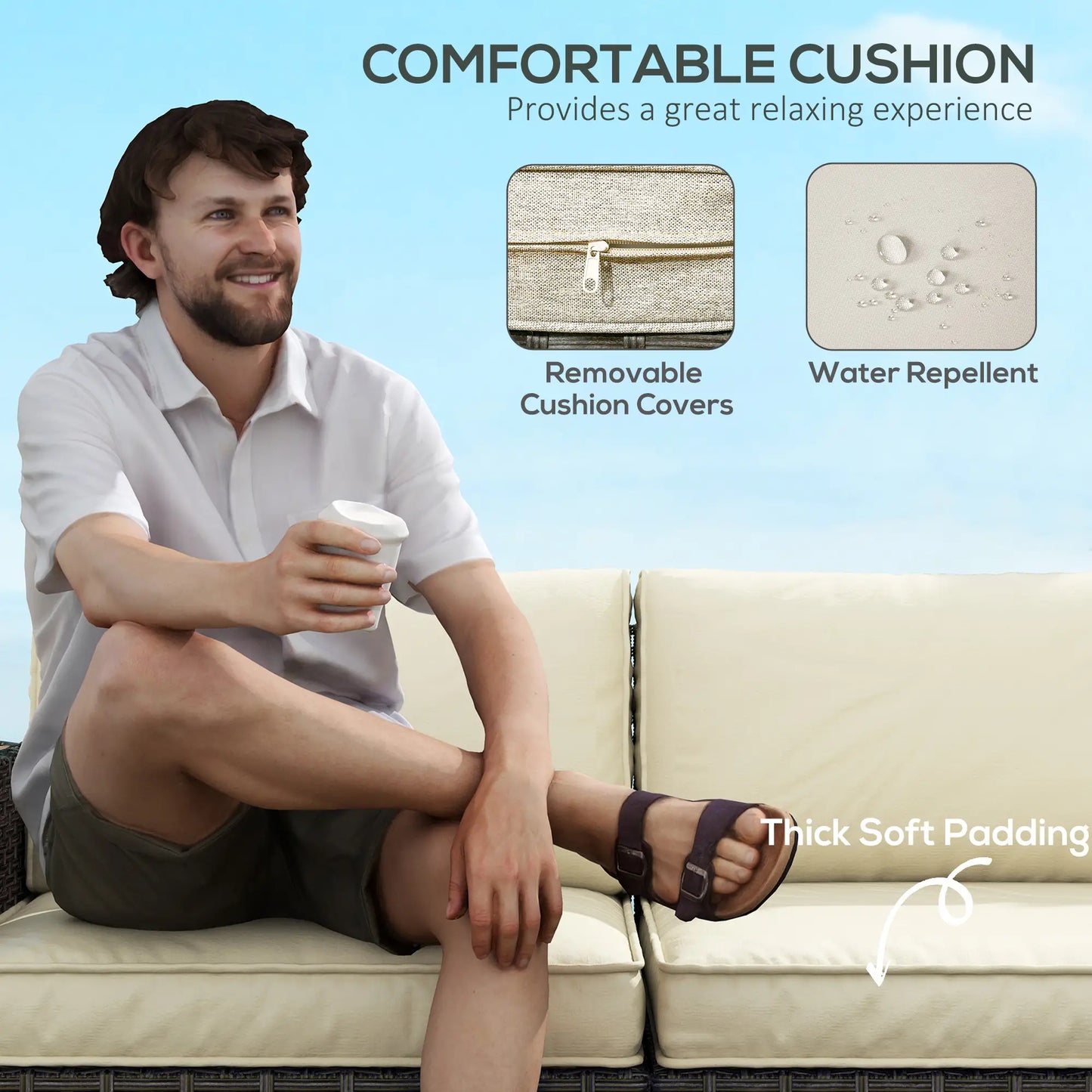 6-Piece Outdoor Rattan Patio Set, Corner Sofa, Wood-Plastic Table, Light Khaki Patio Furniture Sets at Gallery Canada