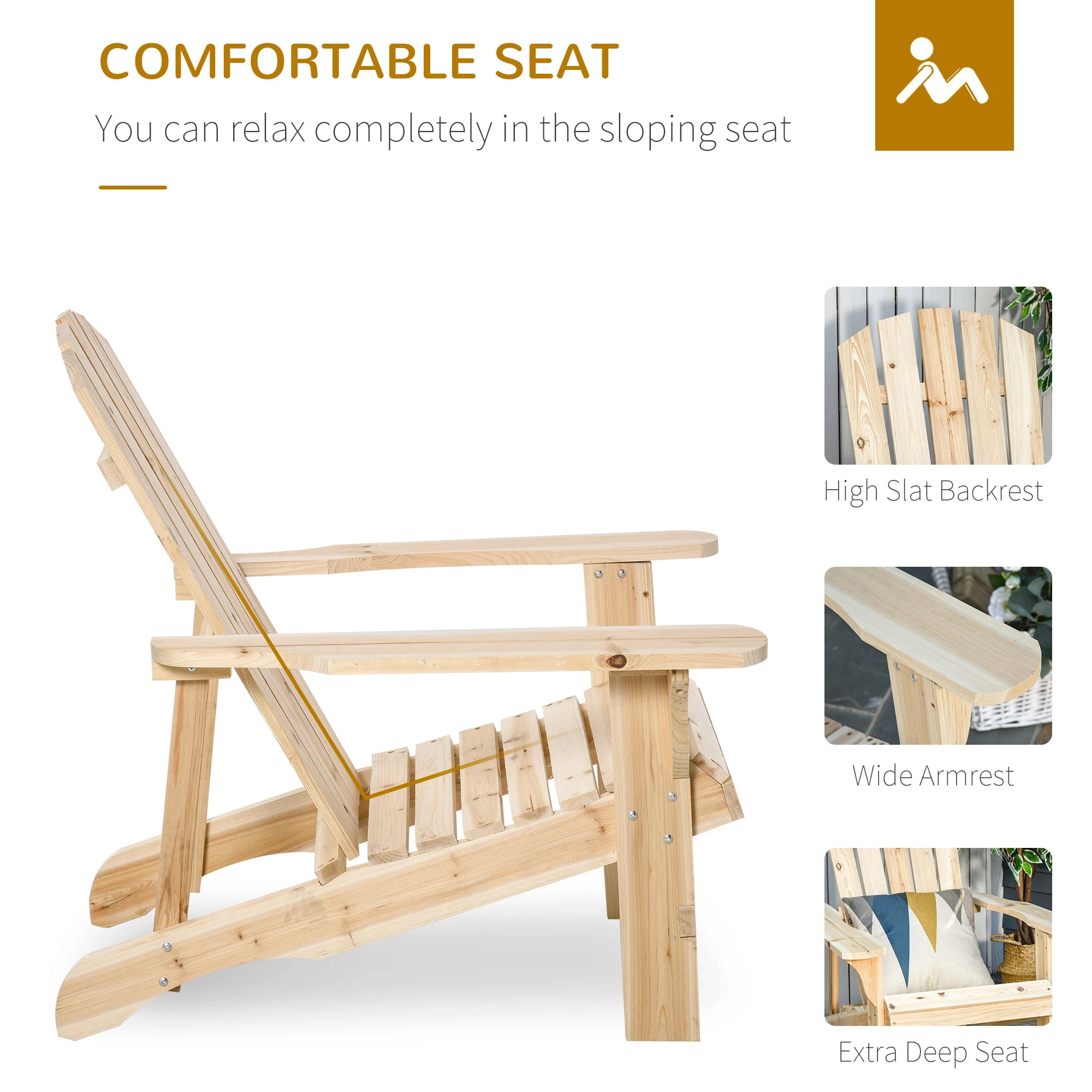 Wood Adirondack Chair, Outdoor Patio Muskoka Chair, Slatted Design, Natural Patio Chairs at Gallery Canada