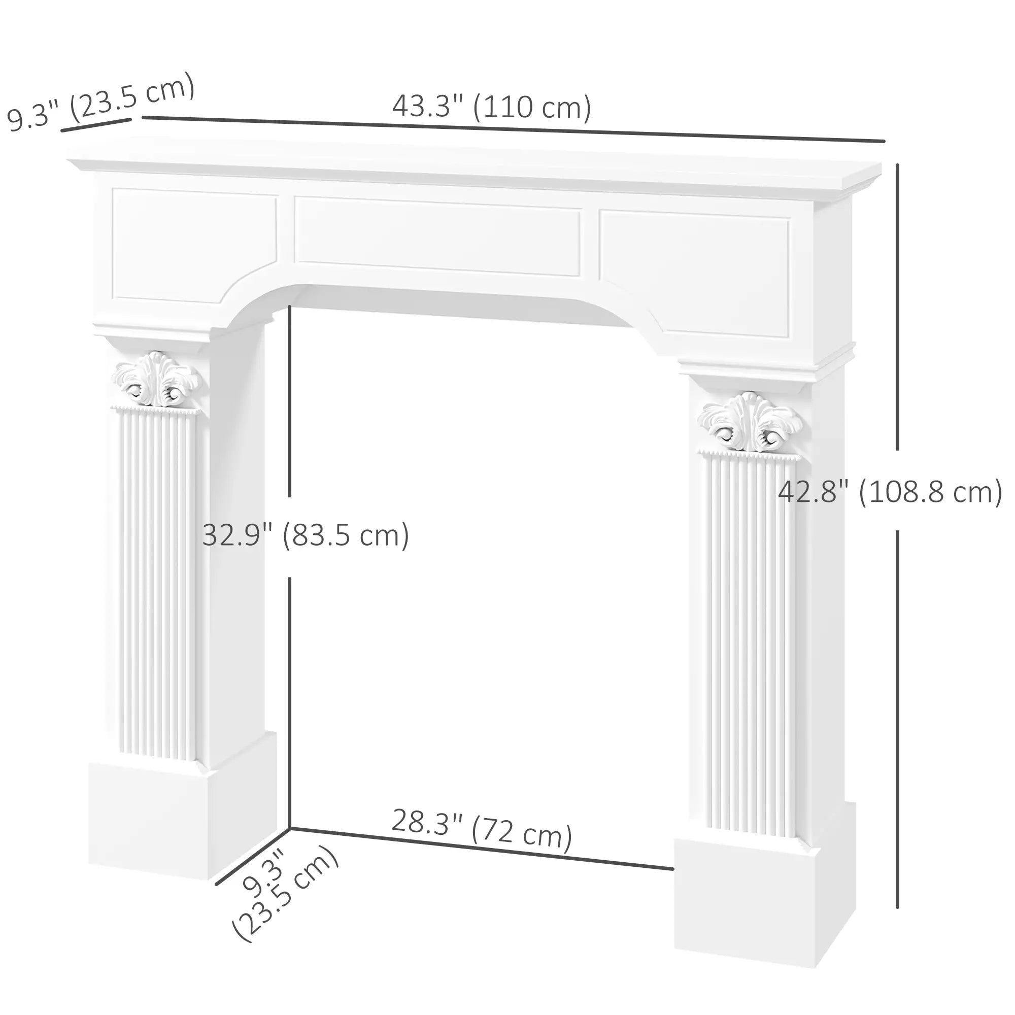 Baroque Fireplace Mantle, Freestanding Surround, 43.25 Inch x 42.75 Inch, White Fireplaces & Accessories at Gallery Canada