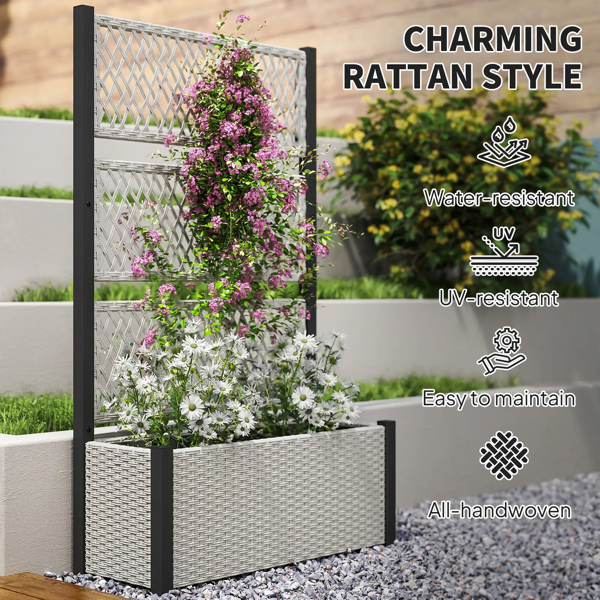 Wicker Outdoor Planter With Trellis, 58