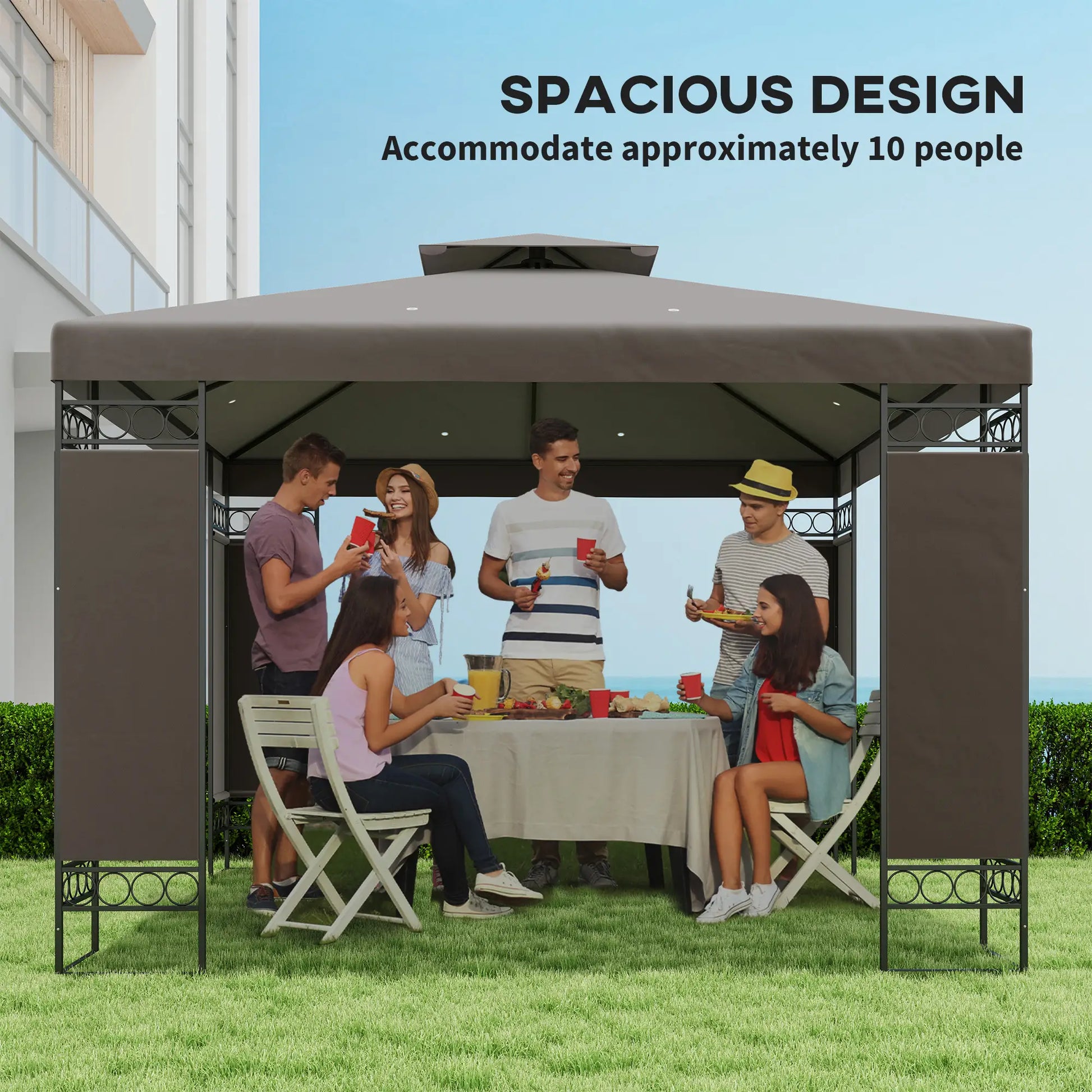 10 x 10 FT Canopy Gazebo, Double Roof, Screen Panels, Metal Frame, Khaki Gazebos at Gallery Canada