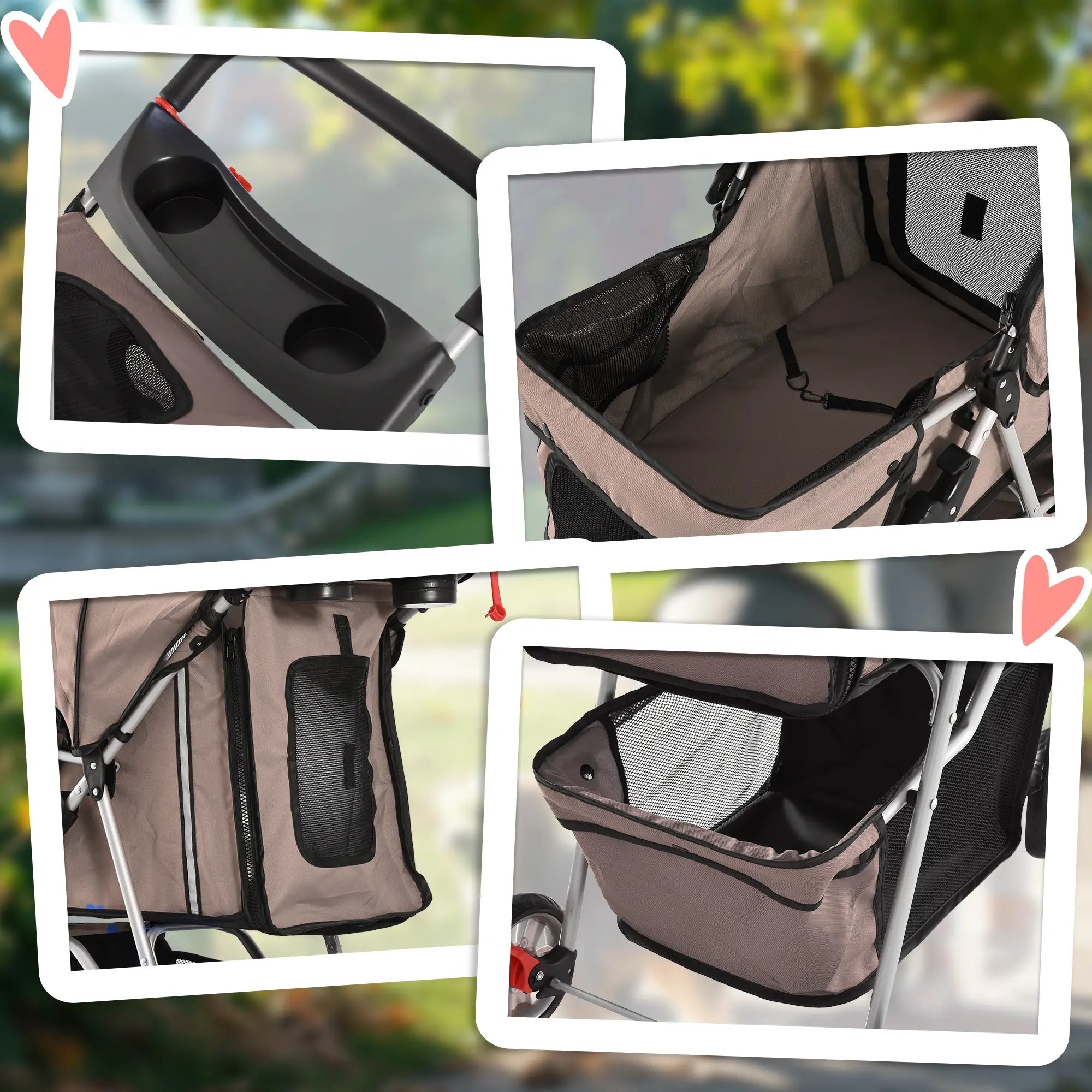 3 Wheel Foldable Cat Stroller, Storage Basket, Adjustable Canopy, Coffee Dog Bike Trailers & Strollers at Gallery Canada