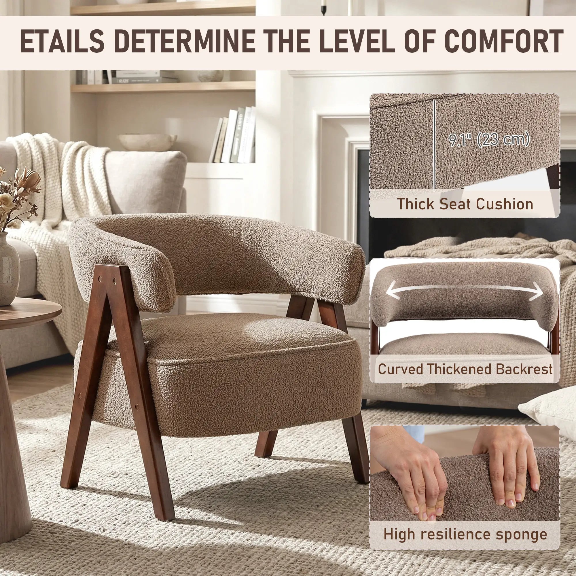 Sherpa Fleece Accent Chair, Upholstered Armchair, Light Brown Accent Chairs at Gallery Canada