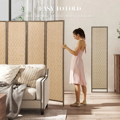 6 FT 4 Panel Folding Privacy Screen, Brown Room Divider, Brown