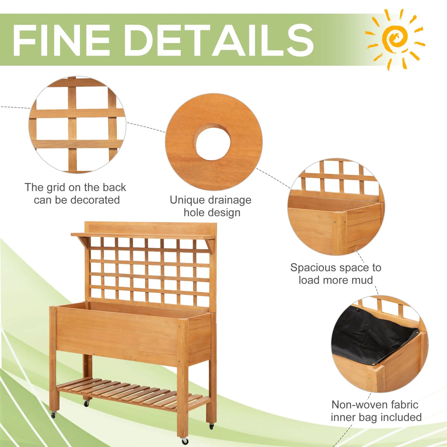 41.25"x15.75"x53.25" Wooden Raised Garden Bed, Flower Herb Box, Shelf Wheels, Outdoor Indoor Elevated Garden Beds at Gallery Canada