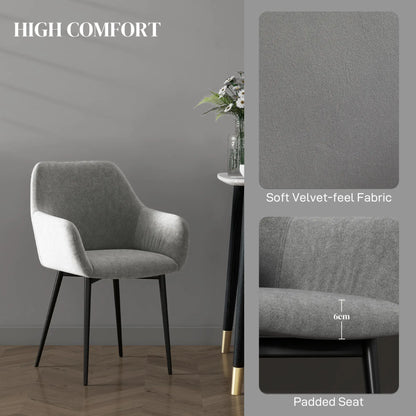 Velvet Fabric Dining Chairs Set of 2, With Backrest and Armrests, Dark Grey Dining Chairs at Gallery Canada