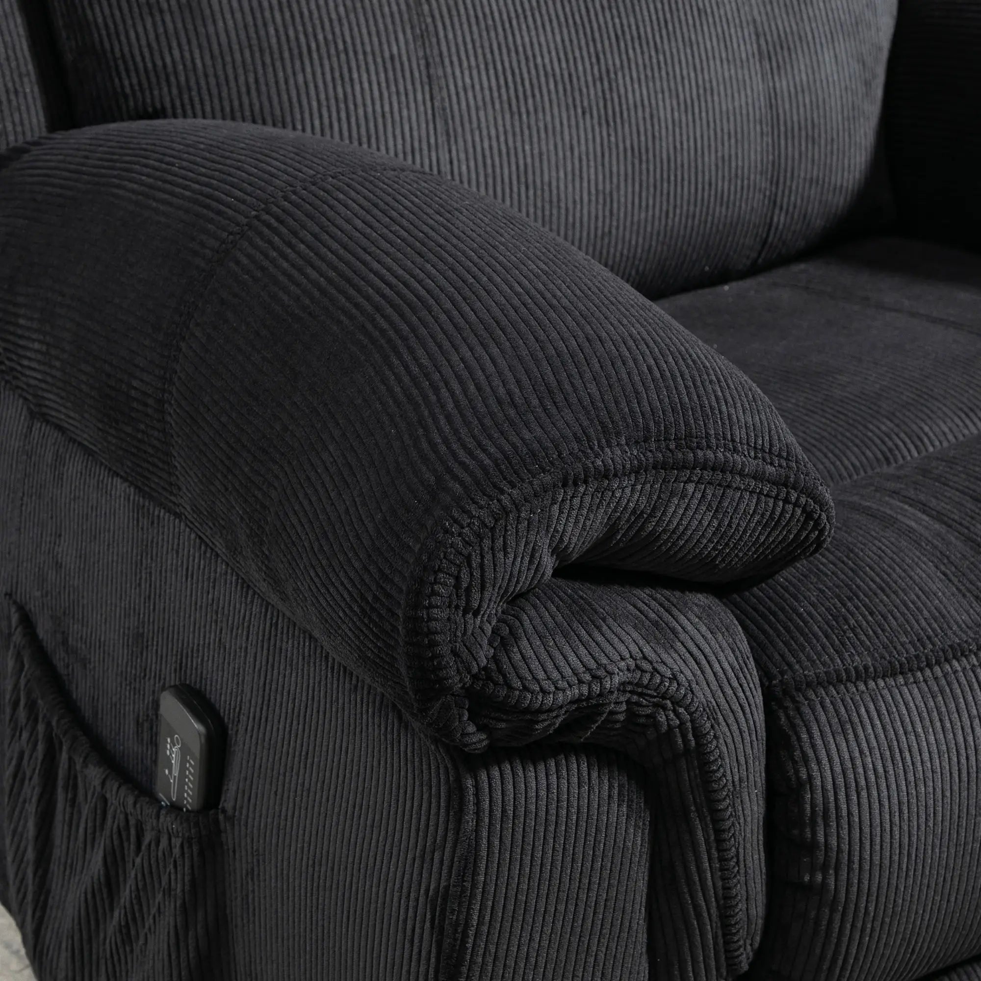 Manual Recliner Chair, Vibration Massage, Side Pockets, Corduroy, Black Sofas & Reclining Chairs at Gallery Canada