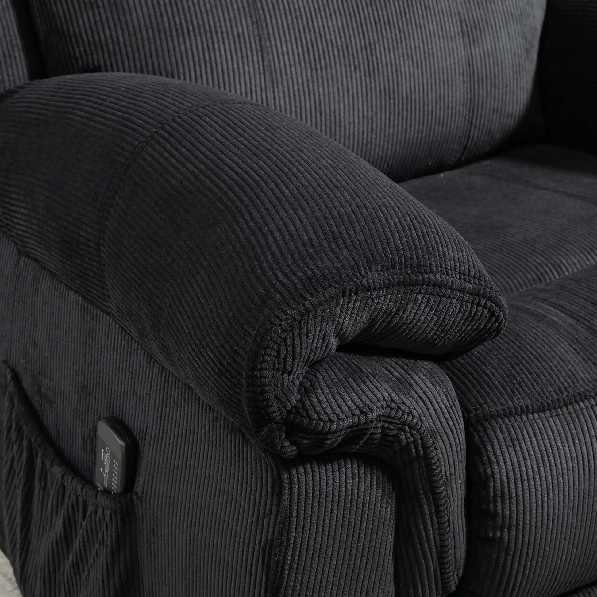 Manual Recliner Chair, Vibration Massage, Side Pockets, Corduroy, Black Sofas & Reclining Chairs at Gallery Canada