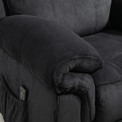 Manual Recliner Chair, Vibration Massage, Side Pockets, Corduroy, Black Sofas & Reclining Chairs at Gallery Canada