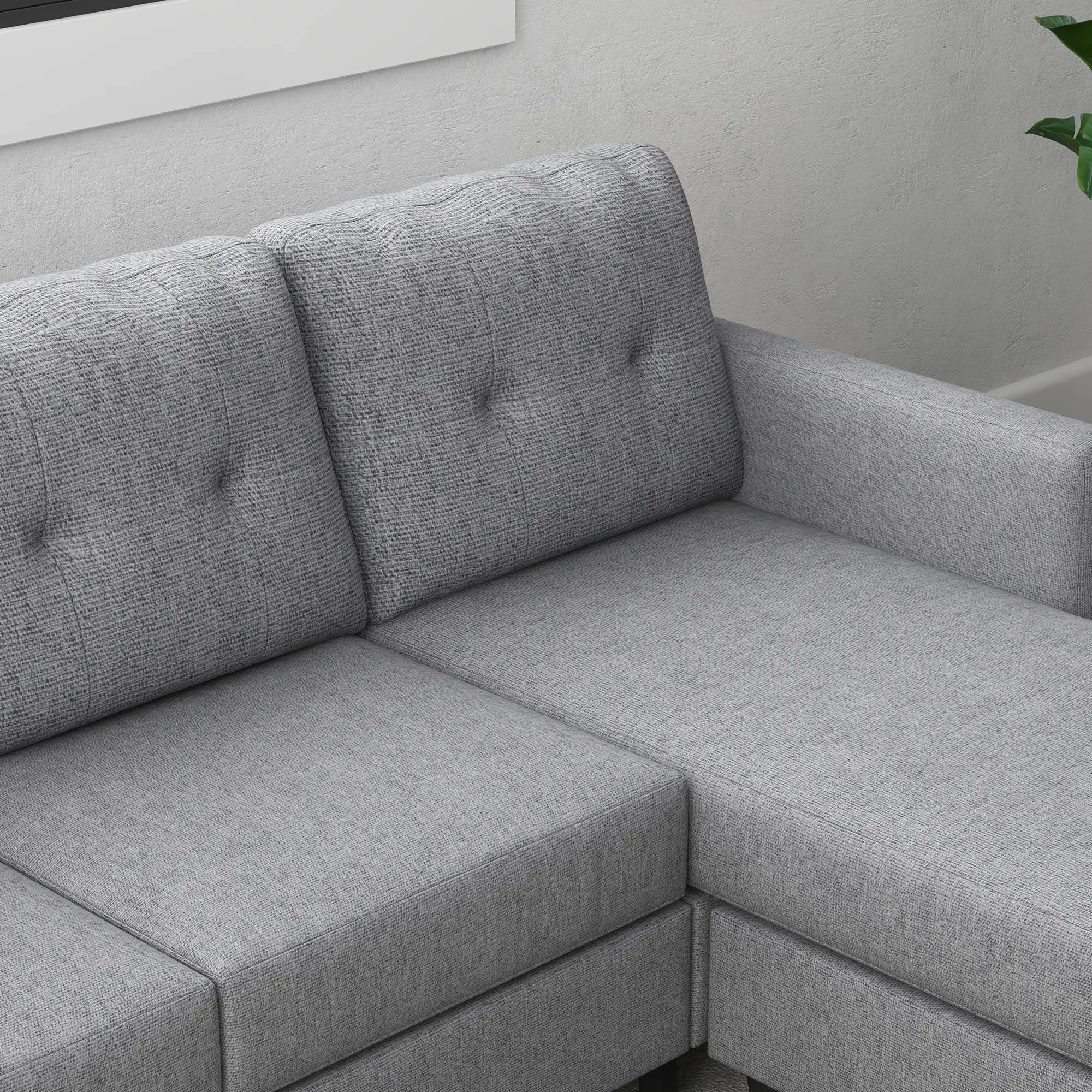 L-Shaped Sofa, 3 Seater with Ottoman, Thick Padded Cushion, Light Grey 3-Seater Sofas at Gallery Canada