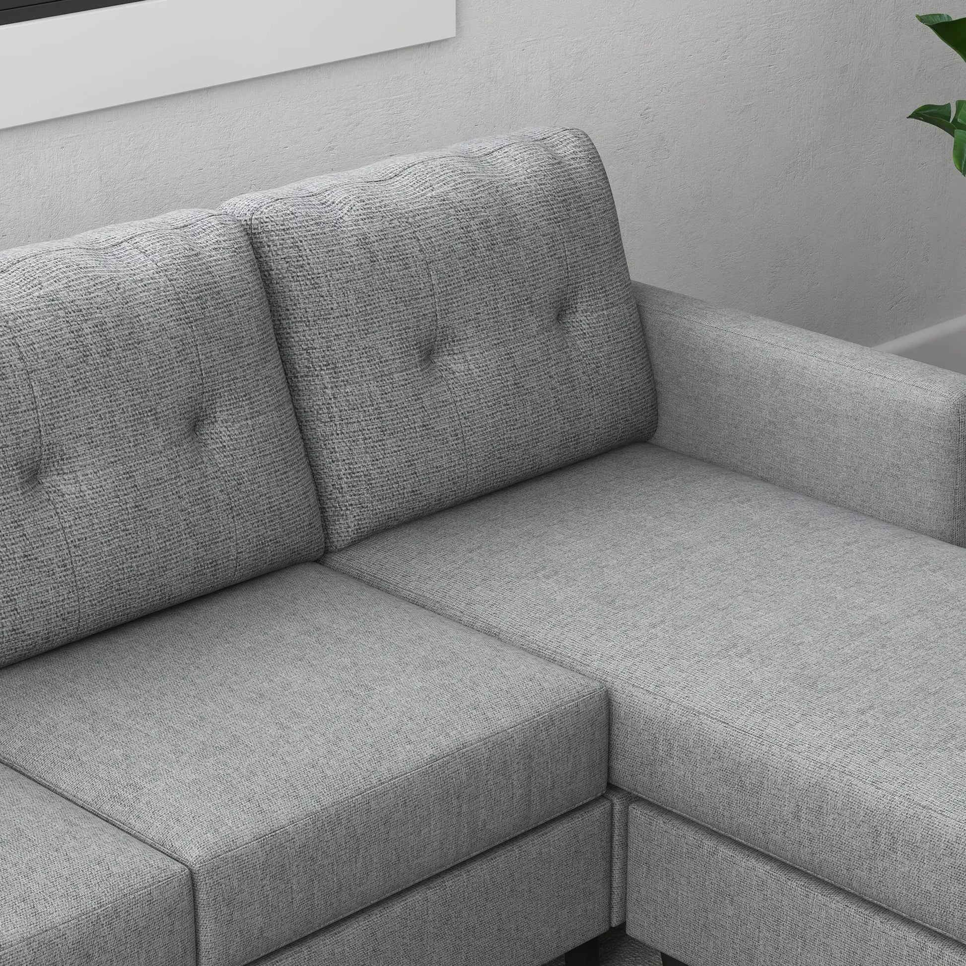 L-Shaped Sofa, 3 Seater with Ottoman, Thick Padded Cushion, Light Grey 3-Seater Sofas at Gallery Canada