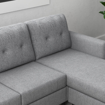L-Shaped Sofa, 3 Seater with Ottoman, Thick Padded Cushion, Light Grey 3-Seater Sofas at Gallery Canada