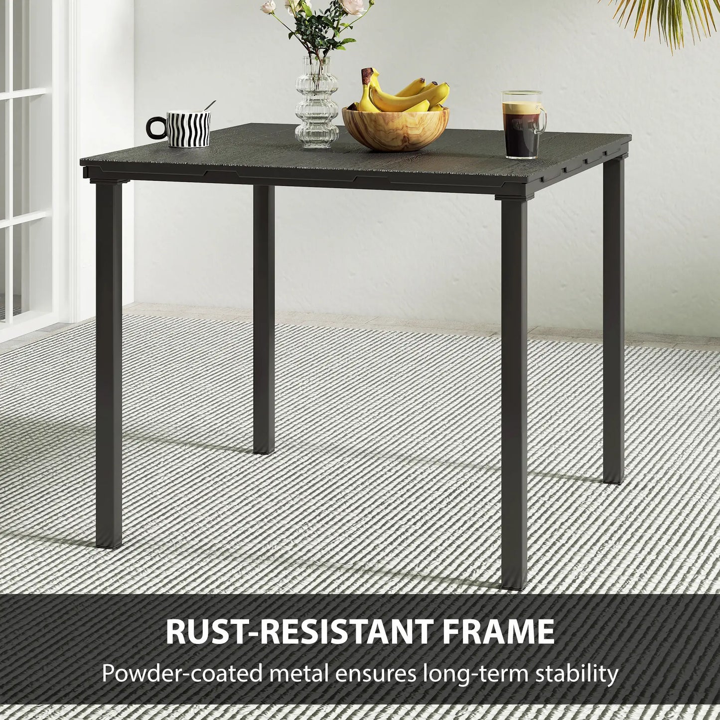 Outdoor Dining Table For 4, Square HDPE Patio Table With Metal Legs, Black Patio Dining Tables at Gallery Canada