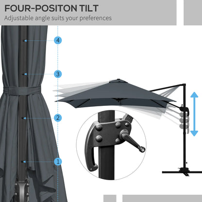 10x10ft Rotatable Square Cantilever Umbrella, 4 Adjustable Angles, Dark Grey Cantilever Umbrellas at Gallery Canada