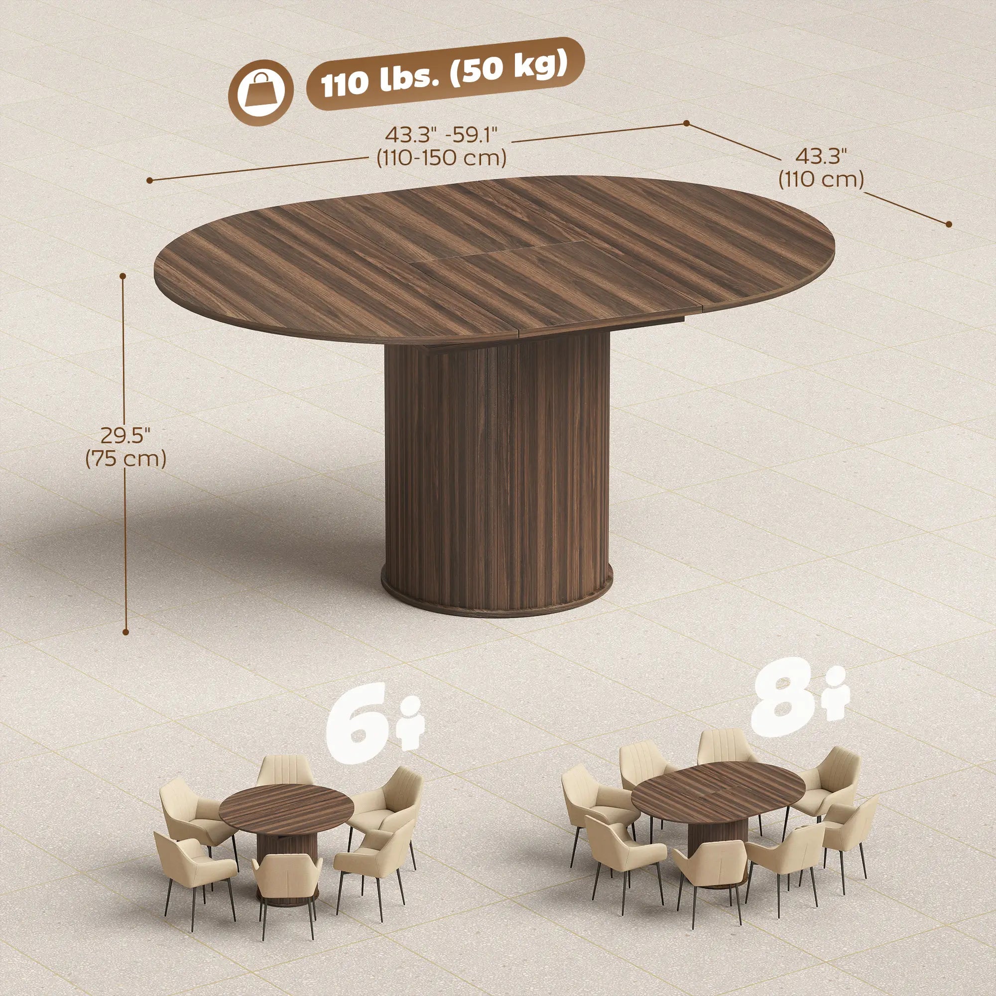 Extendable Kitchen Table, 43.5