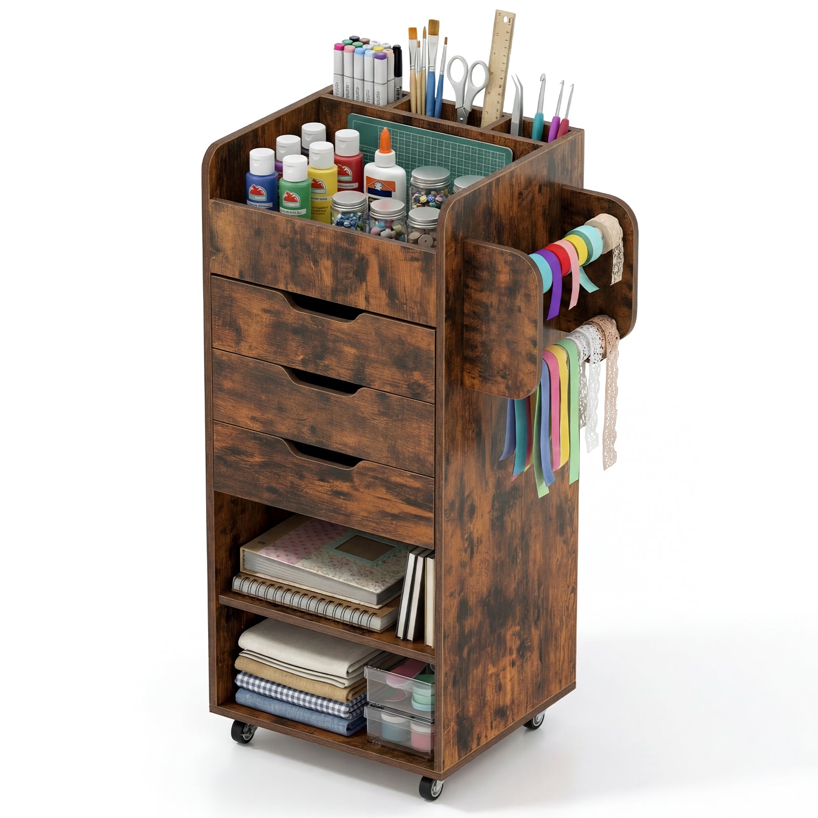 Utility Trolley With 3 Drawers, Rustic Brown Bookcases Rustic Brown at Gallery Canada