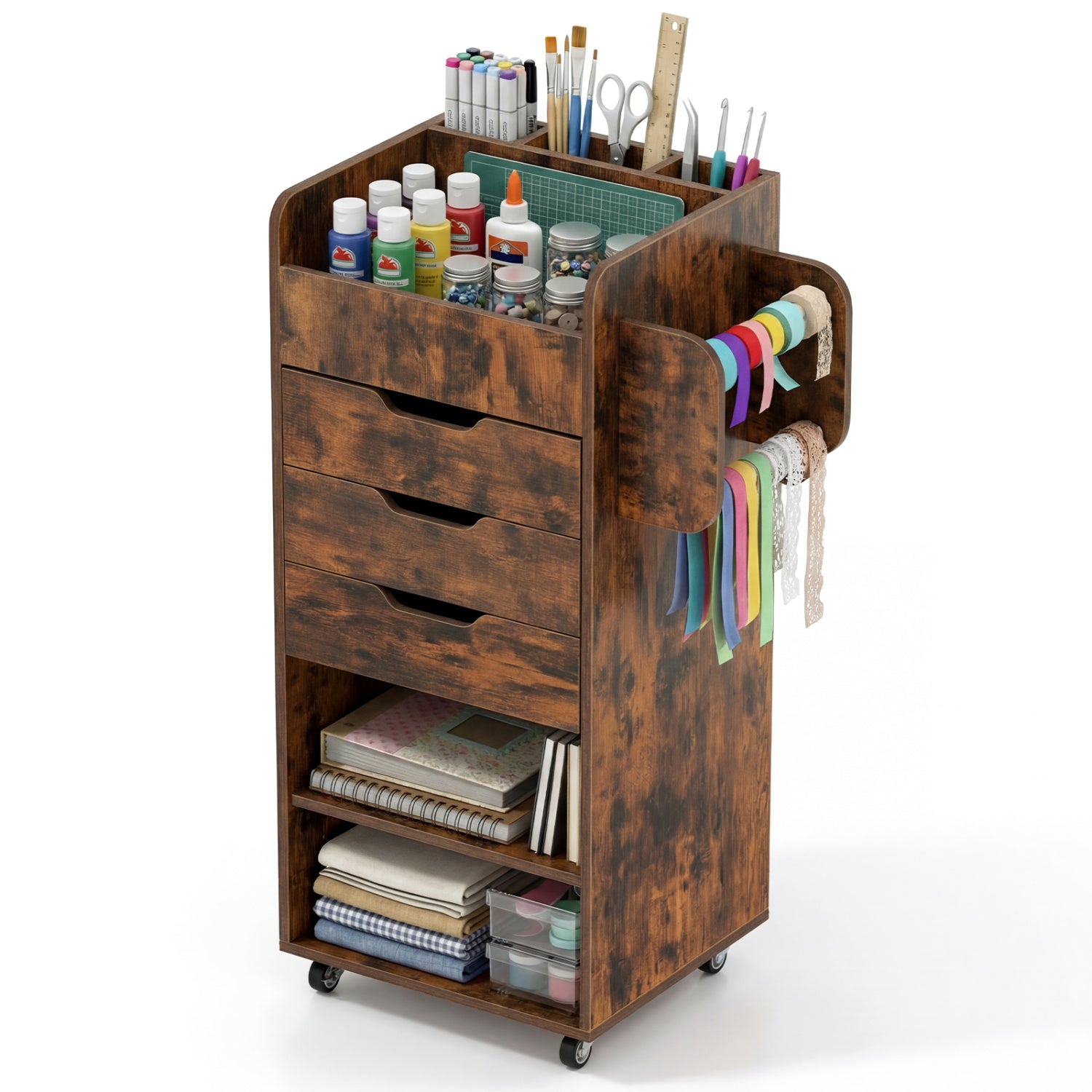 Utility Trolley With 3 Drawers, Rustic Brown Bookcases Rustic Brown at Gallery Canada