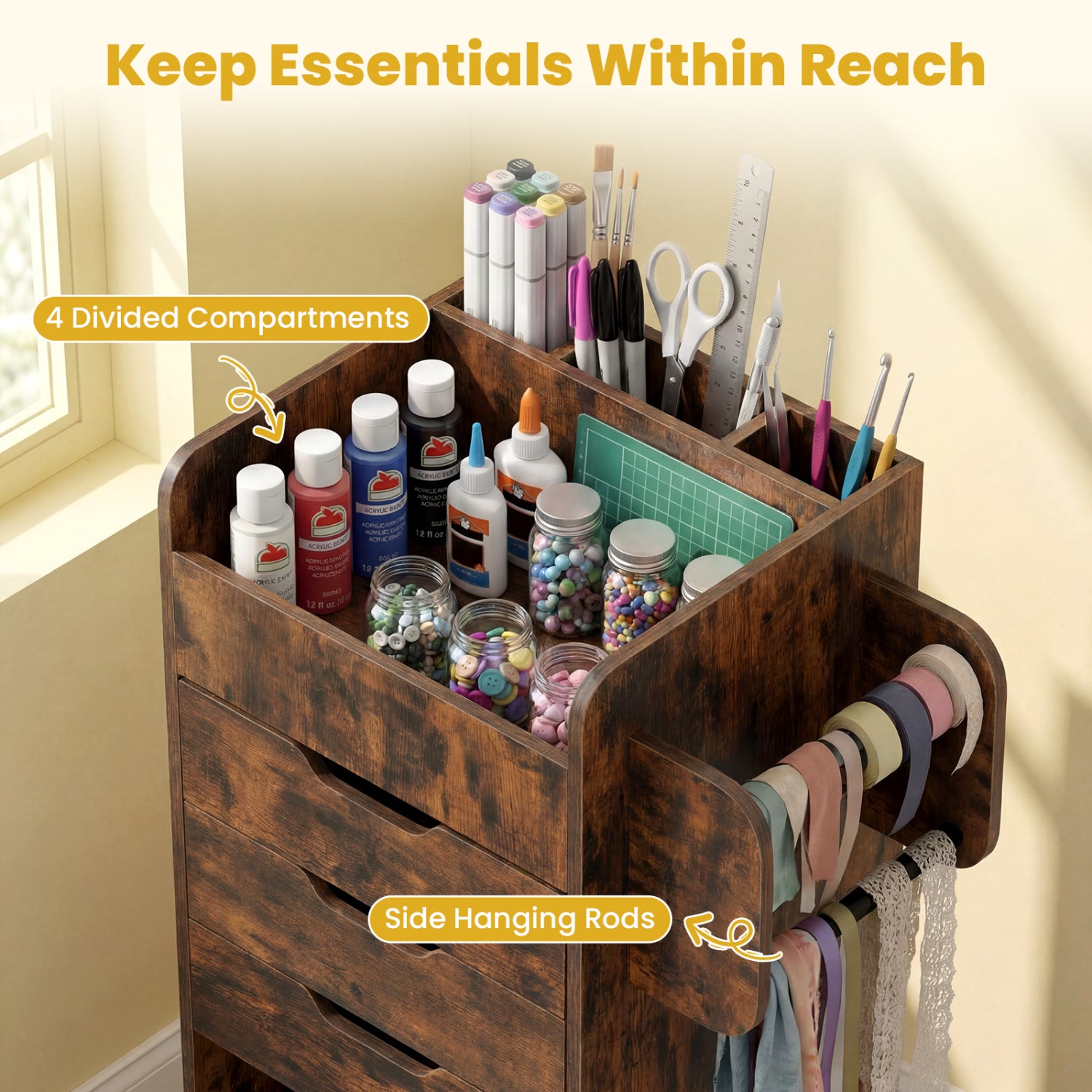 Utility Trolley With 3 Drawers, Rustic Brown Bookcases at Gallery Canada