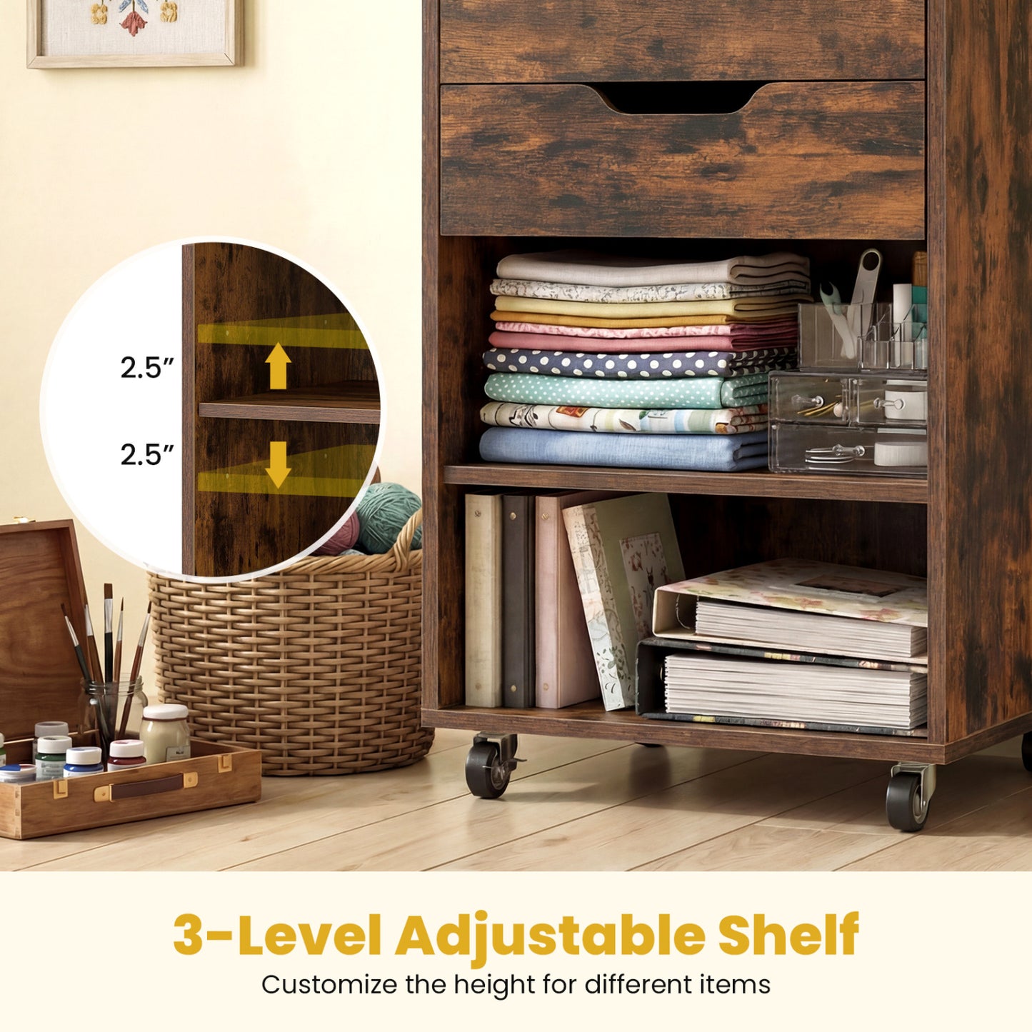 Utility Trolley With 3 Drawers, Rustic Brown Bookcases at Gallery Canada