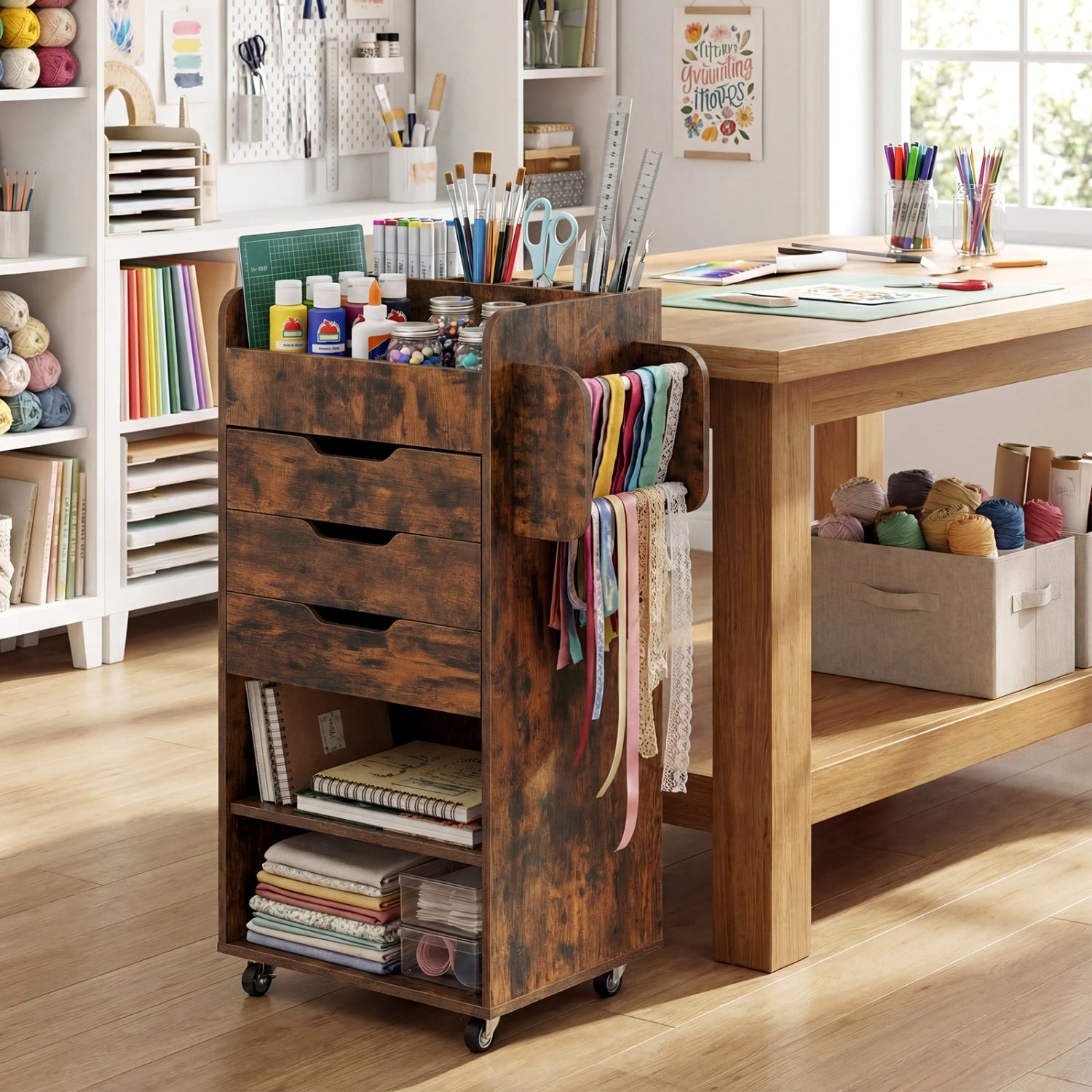 Utility Trolley With 3 Drawers, Rustic Brown Bookcases at Gallery Canada