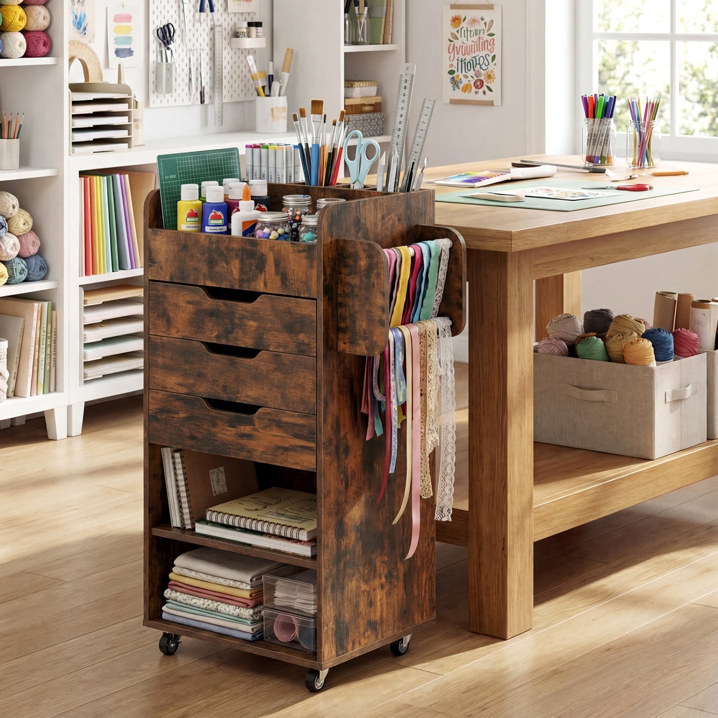 Utility Trolley With 3 Drawers, Rustic Brown Bookcases at Gallery Canada