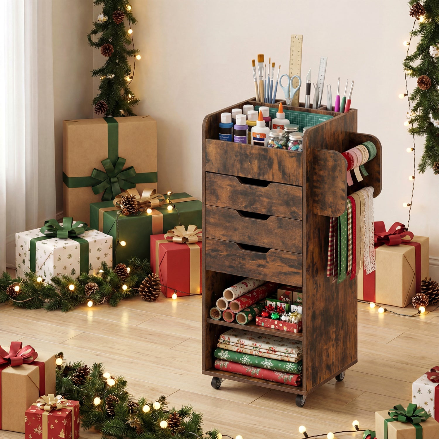 Utility Trolley With 3 Drawers, Rustic Brown Bookcases at Gallery Canada