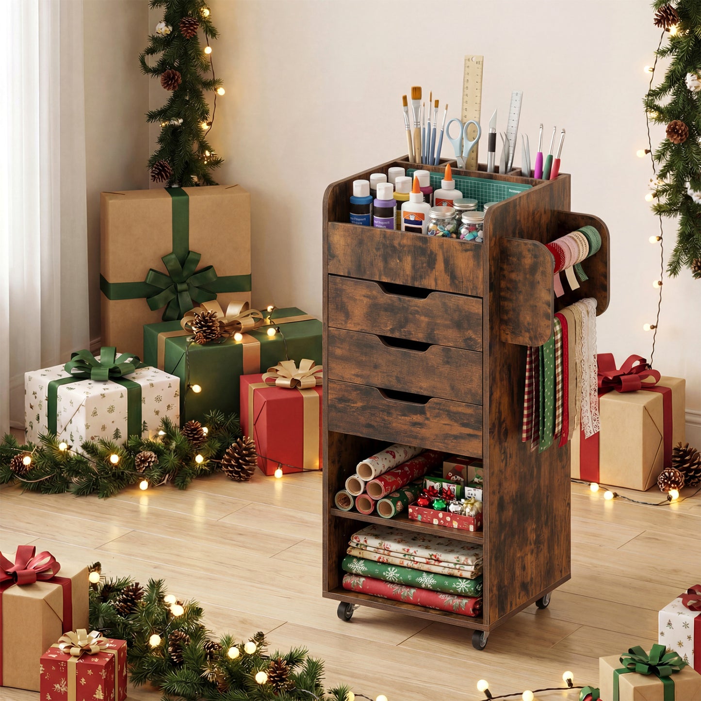 Utility Trolley With 3 Drawers, Rustic Brown Bookcases at Gallery Canada