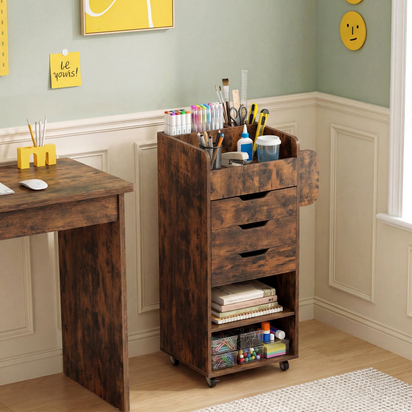 Utility Trolley With 3 Drawers, Rustic Brown Bookcases at Gallery Canada
