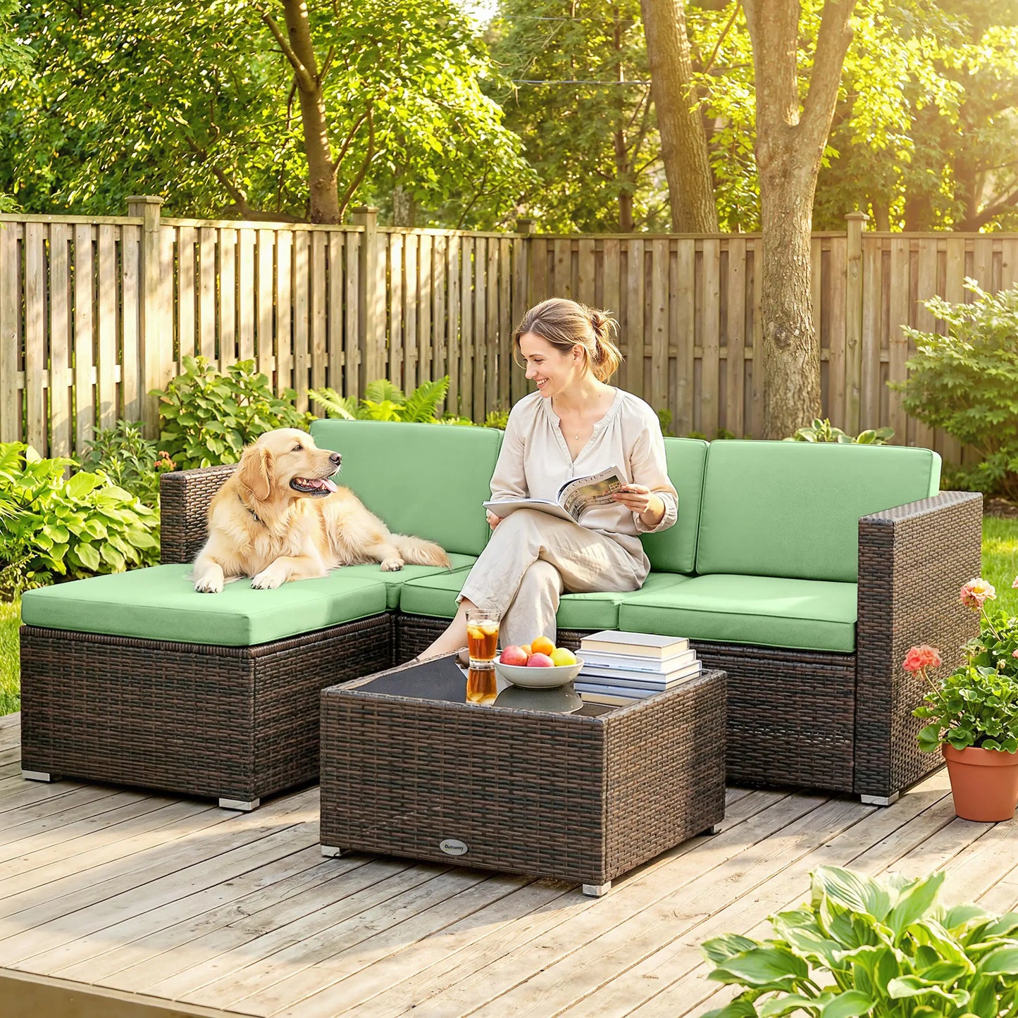 3 Piece Patio Furniture Set, PE Rattan Wicker Corner Sofa, Light Green Patio Furniture Sets at Gallery Canada