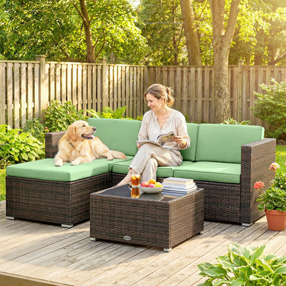 3 Piece Patio Furniture Set, PE Rattan Wicker Corner Sofa, Light Green Patio Furniture Sets at Gallery Canada