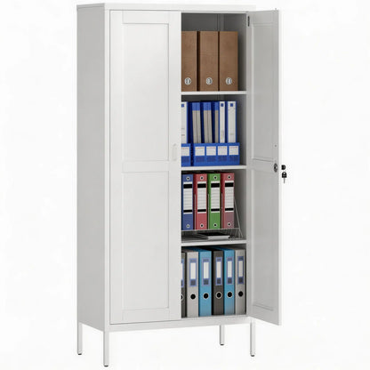 Office Storage Cabinet, Lockable, 3 Adjustable Shelves, 2 Doors, White Office Cabinets & Cupboards at Gallery Canada