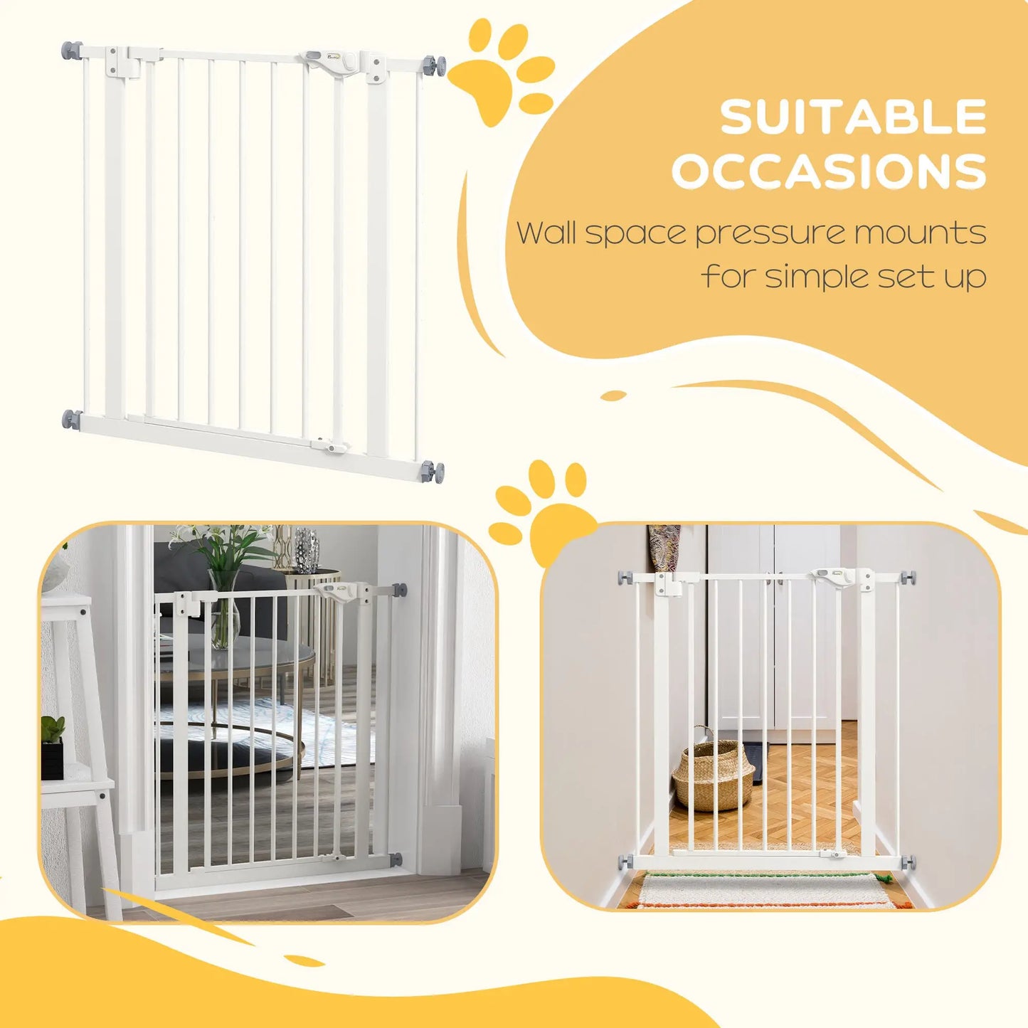 30 Inch Tall Pet Gate with Door, Indoor for Stairs, Pressure Mounted, White Houses, Kennels & Pens at Gallery Canada