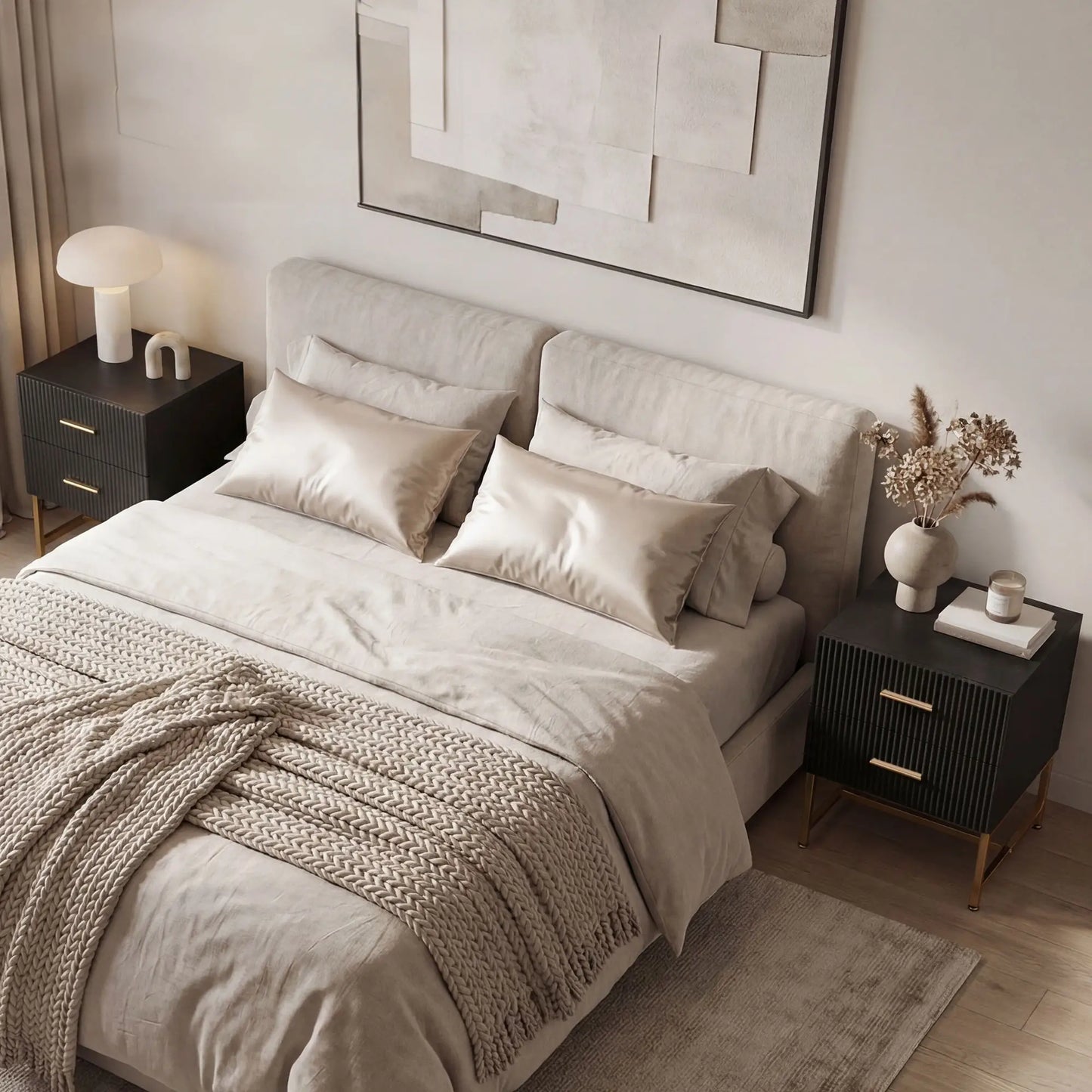Modern Nightstands With Storage, 2 Fluted Drawers, Gold Legs, Black Bedside Tables at Gallery Canada
